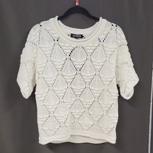 Chunky Crochet Short-Sleeve Sweater - White